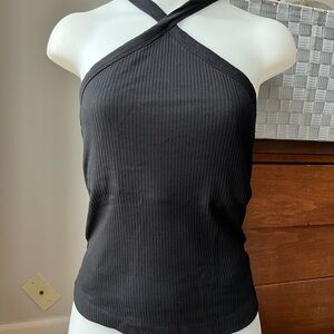 Old Navy Black Ribbed Cross-Neck Tank Top